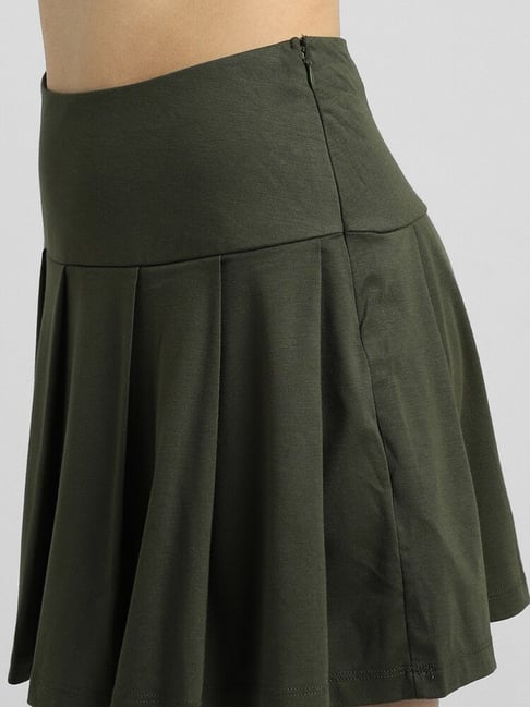 Forever 21 Green Blended Pleated A Line Skirt