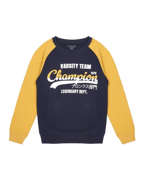 Plum Tree Kids Navy & Mustard Graphic Print Full Sleeves Sweatshirt-picture-29