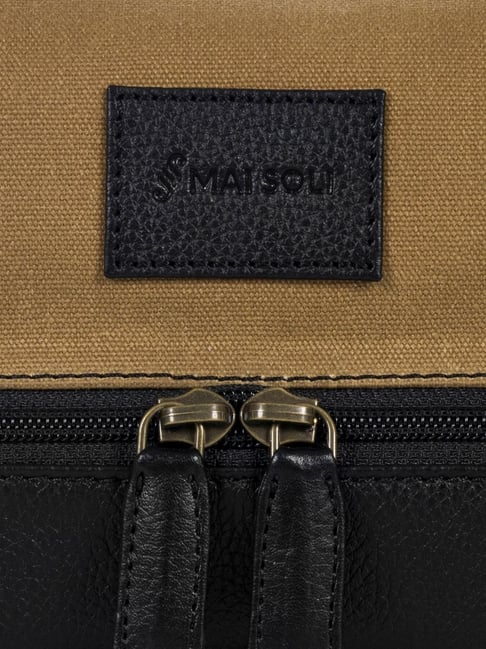 Buy Mai Soli Khaki Black Leather Toiletry Pouch Online At Best