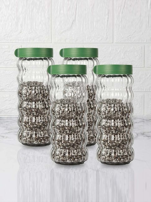Buy Femora Glass Storage Jar With Green Lid (1 L) Set of at