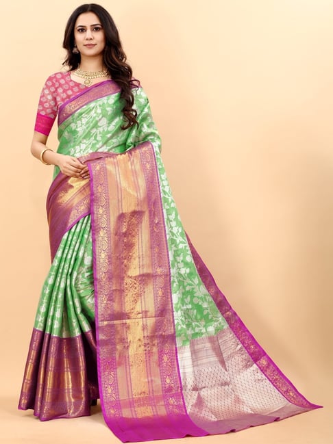 Soft Designer Semi Katan Silk Saree in Sea Green, Royal Blue and Hot P –  Bengal Looms India