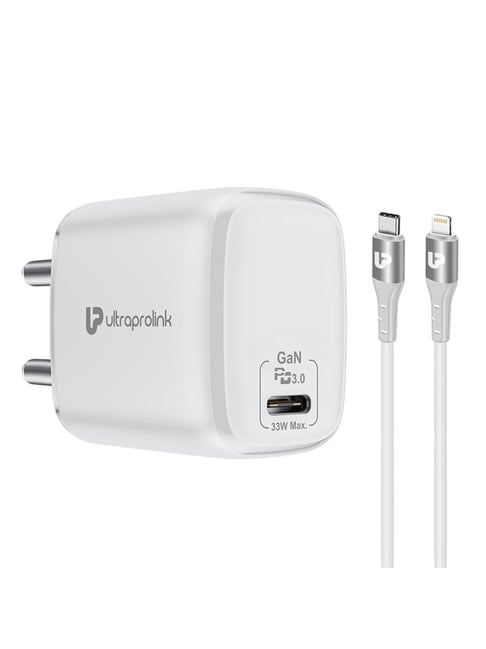UltraProlink UM1102L Boost PD33L 33W GaN Charger With Type C Port, Type C to iPhone Cable (White)