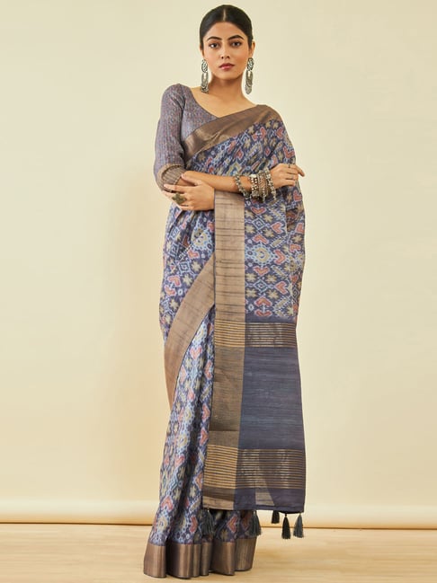 Buy Olive Tussar Silk Saree With Abstract Print And Zari Woven Designs  Online at Soch India