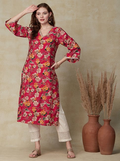 Fashor Pink Printed Straight Kurta-picture-24