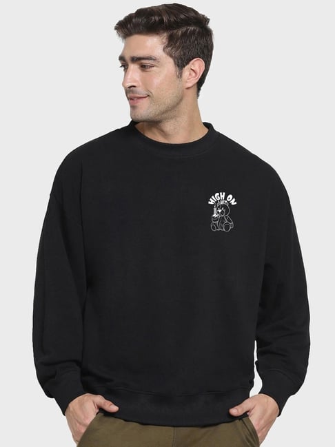 Buy Bewakoof Black Loose Fit Graphic Print Oversized Sweatshirt