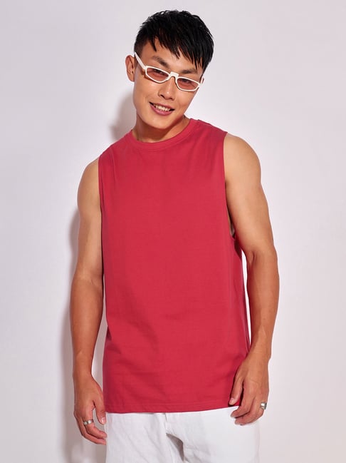 Bewakoof Red Boxy Fit Sleeveless T Shirt