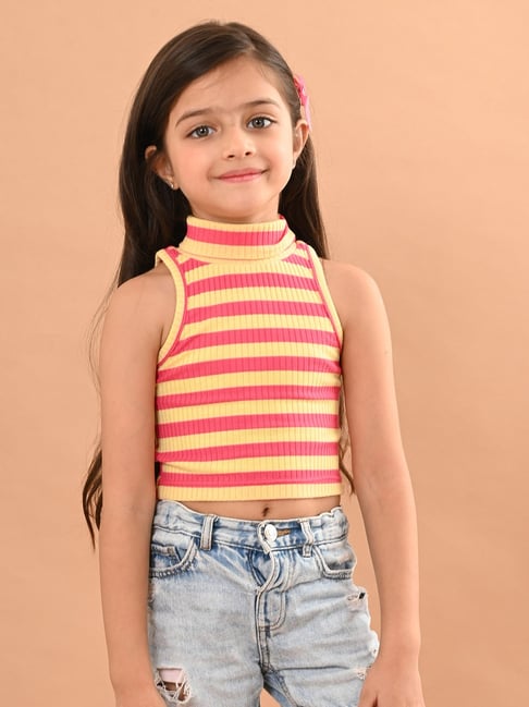 Natilene Kids Pink Printed Crop Top