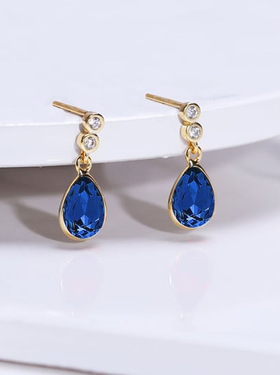 Yaalz Silk Thread Gold Kundan Stone Jhumka Earrings In Royal Blue Colo