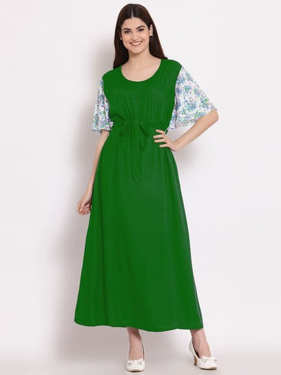 Green Faux Georgette Ruffle Printed Designer Long Kurti With Dupatta –  Walusha