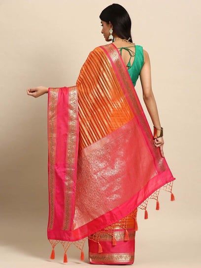 Pink Orange Pure Linen Sarees Get Extra 10% Discount on All Prepaid Tr –  Dailybuyys