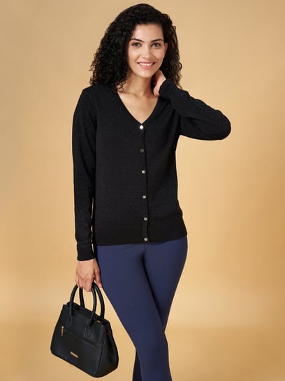 Buy Annabelle by Pantaloons Black Plain Cardigan for Women Online