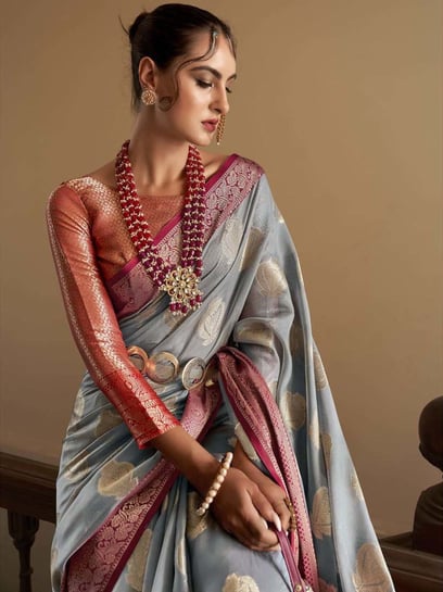 Onion pink and grey silk saree - G3-WSA54246 | G3fashion.com