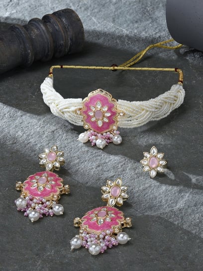 Buy Zaveri Pearls White Necklace Earring Ring Set-ZPFK16502 