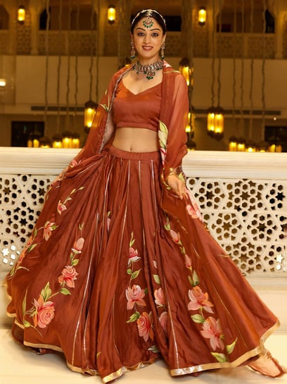 Women's Satin Silk Full Flare Double Ghera Skirt Lehenga Ghaghra