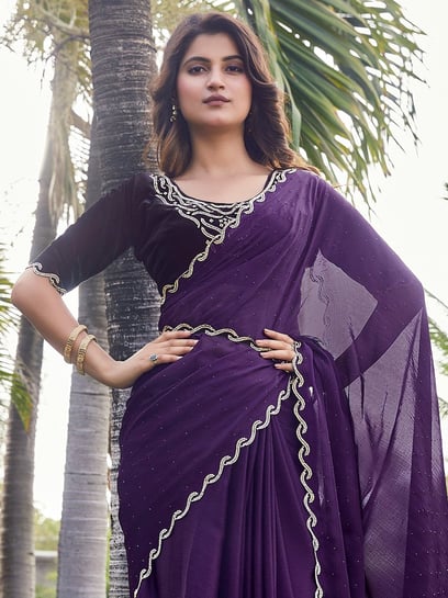 Geroo Jaipur Leheriya Saree With Unstitched Blouse Fabric | Purple,  Leheriya, Pure Georgette | Blouse fabric, Traditional fashion, Aza fashion