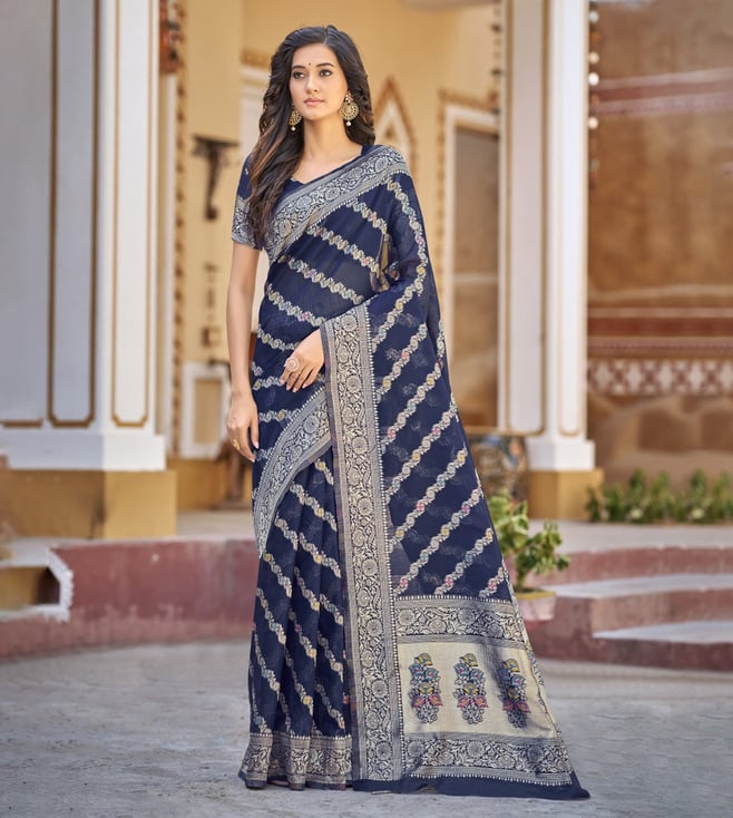 Buy Navy Blue Sarees for Women by SATRANI Online | Ajio.com