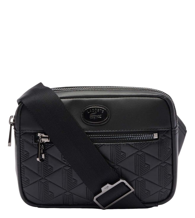 Buy Lacoste Black Monogram Print Medium Shoulder Bag for Men