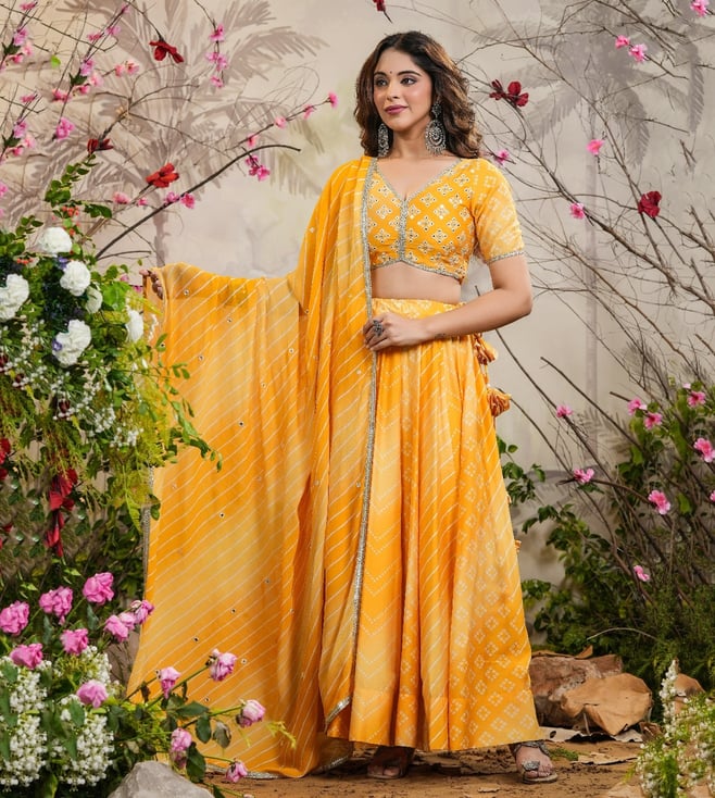Buy Saaz Bandhej Lehenga Set for Women Online Tata CLiQ Luxury