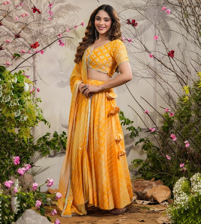 Buy Saaz Bandhej Lehenga Set for Women Online Tata CLiQ Luxury
