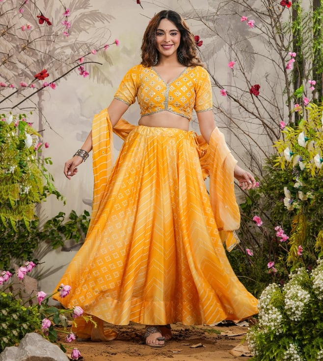 Buy Saaz Bandhej Lehenga Set for Women Online Tata CLiQ Luxury