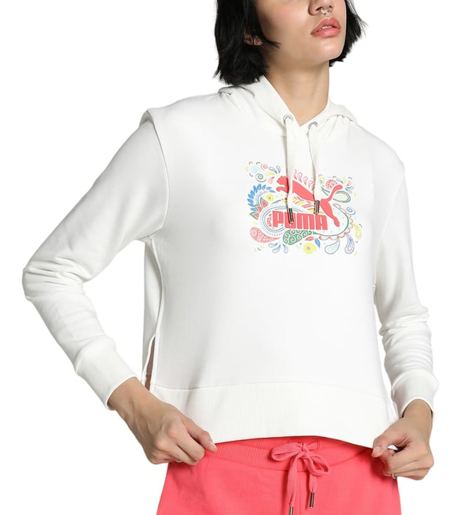 PUMA White CLASSICS Brand Love Printed Comfort Fit Hoodie