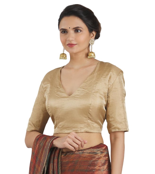 Pranay Baidya - White Dupion Silk Embroidered Floral Motifs V Neck Saree  Blouse For Women