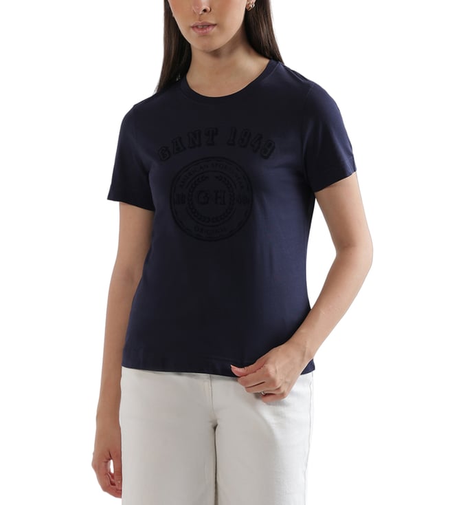 Livads Printed Women Round Neck Dark Blue T-Shirt - Buy Livads