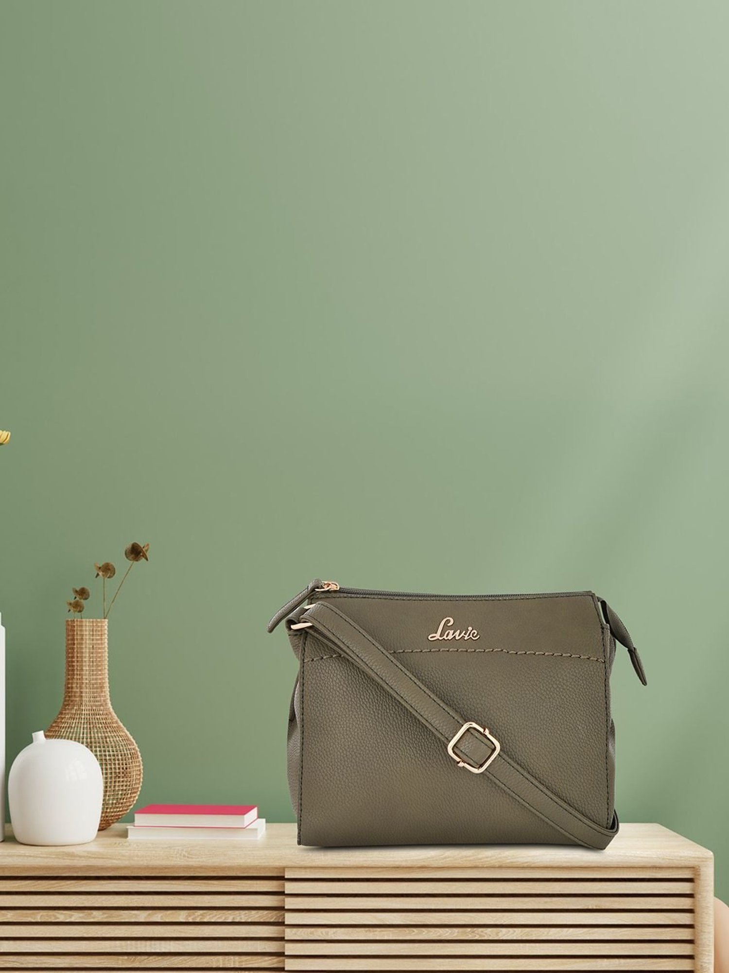 Buy Lavie Olive Green Solid Sling Bag For Women At Best Price