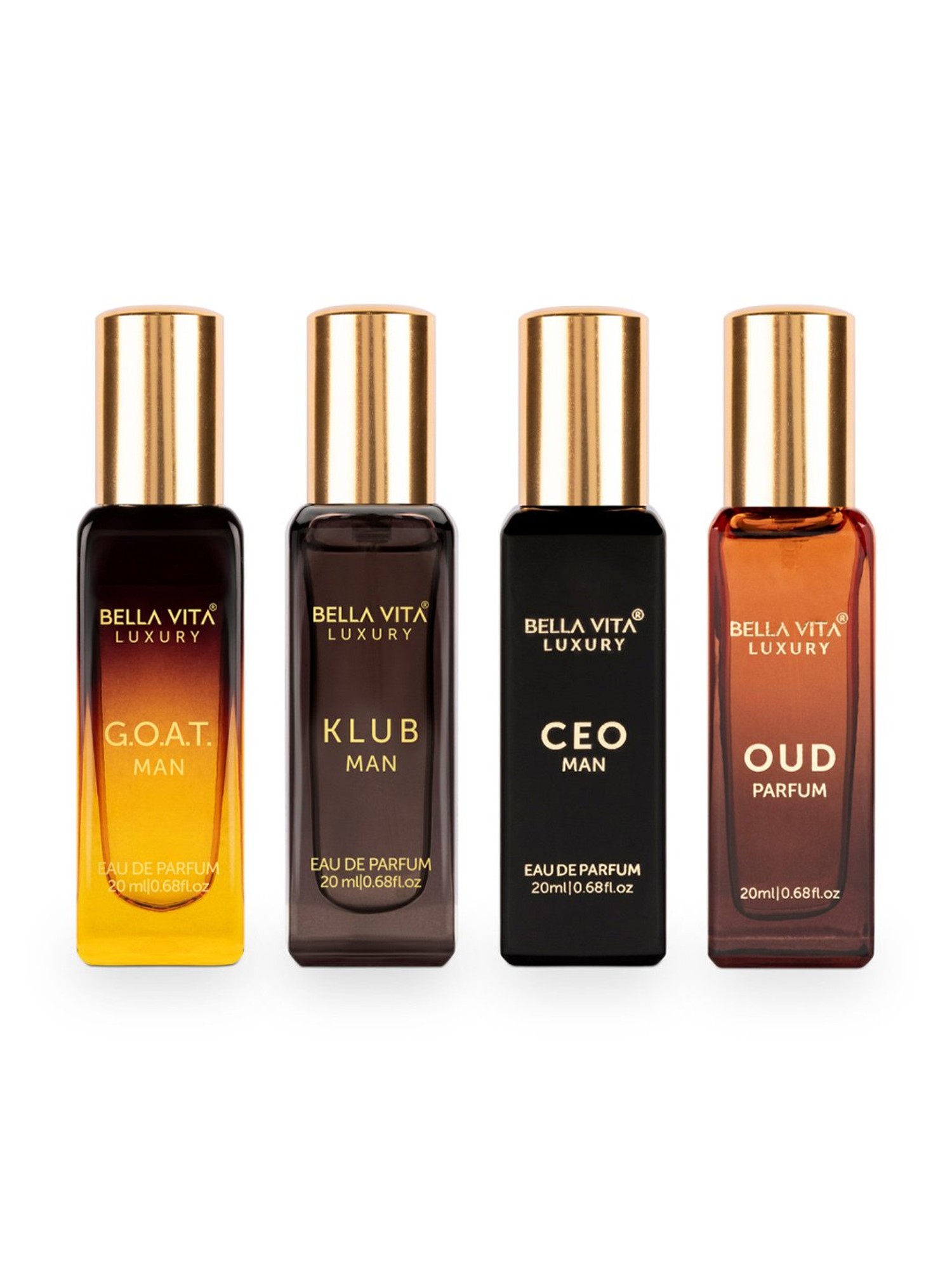 Bella Vita Organic Unisex Luxury Perfume Gift Set 4x20 ML for Men & Women |  Long Lasting Fragrance Eau De Parfum | SKAI | FRESH | WHITEOUD | HONEY OUD