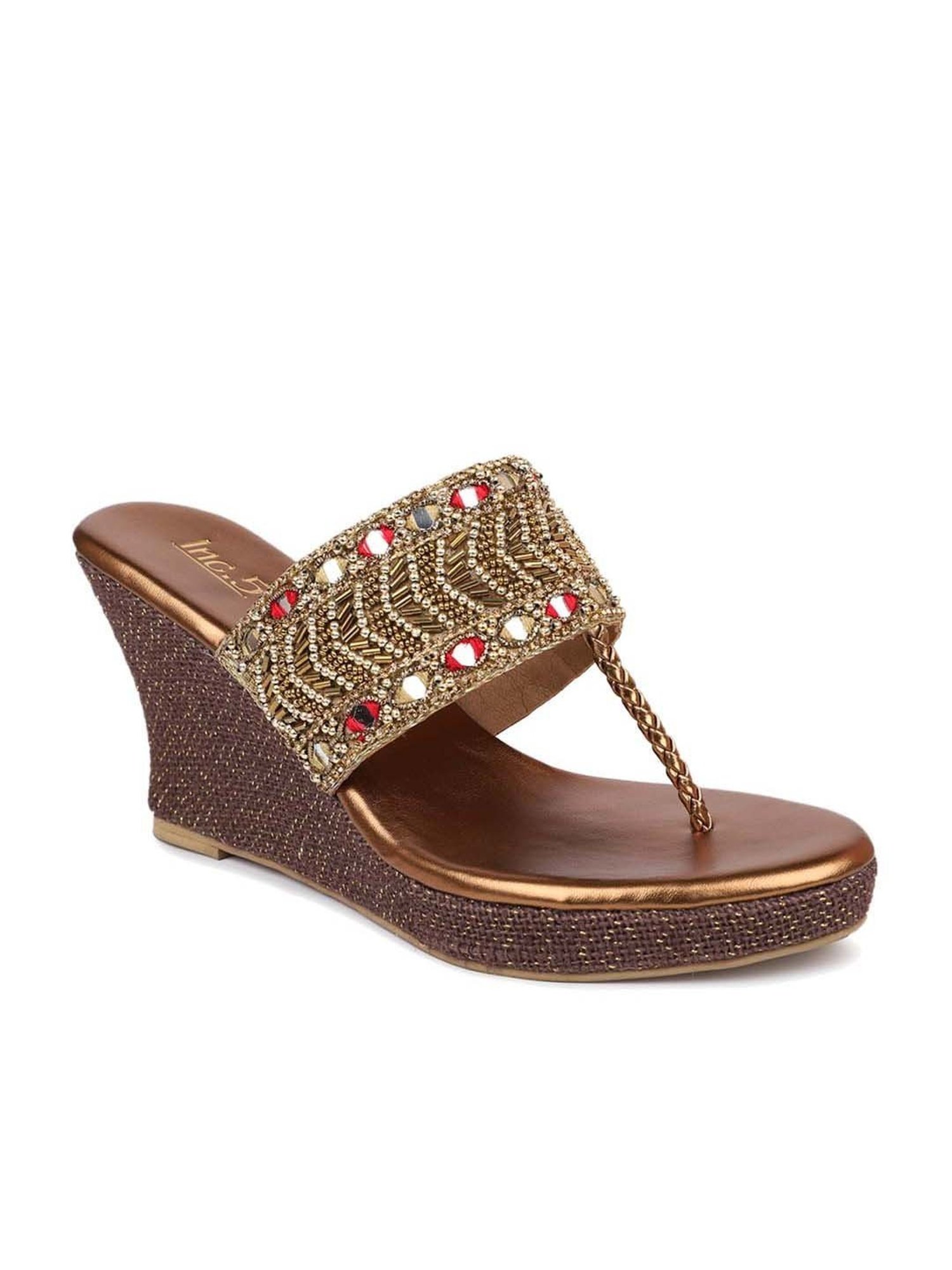 Inc.5 Women's Golden T-Strap Sandals Price in India, Full Specifications &  Offers | DTashion.com