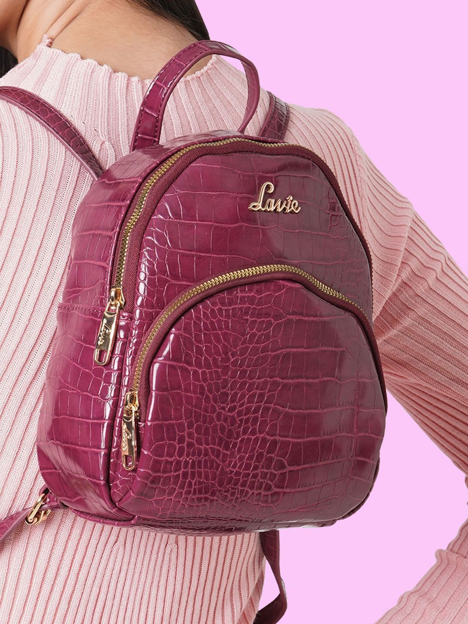 Buy Lavie Maroon Synthetic Medium Backpack Online At Best Price