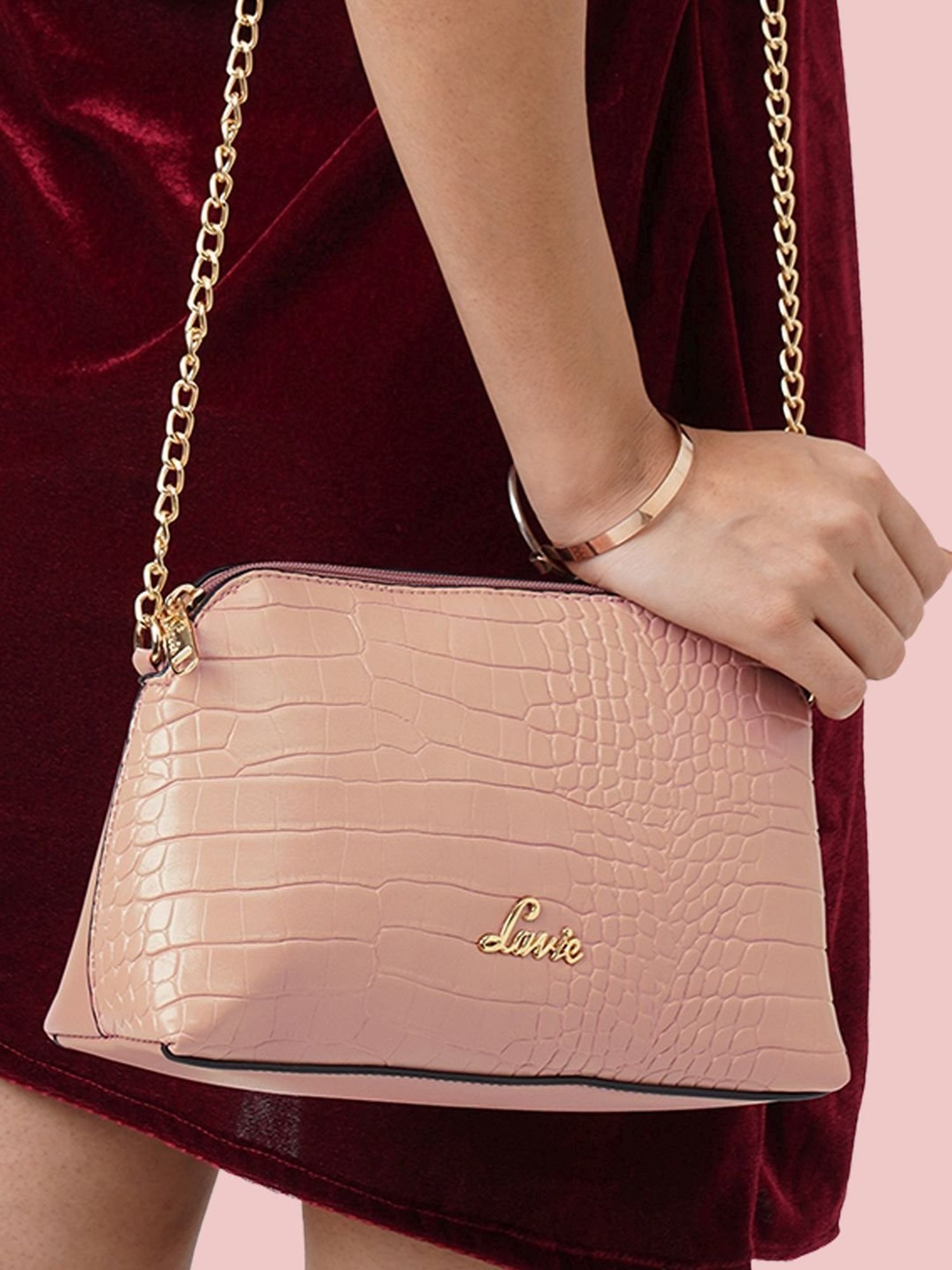 Buy Lavie Pink Textured Small Sling Handbag Online At Best Price