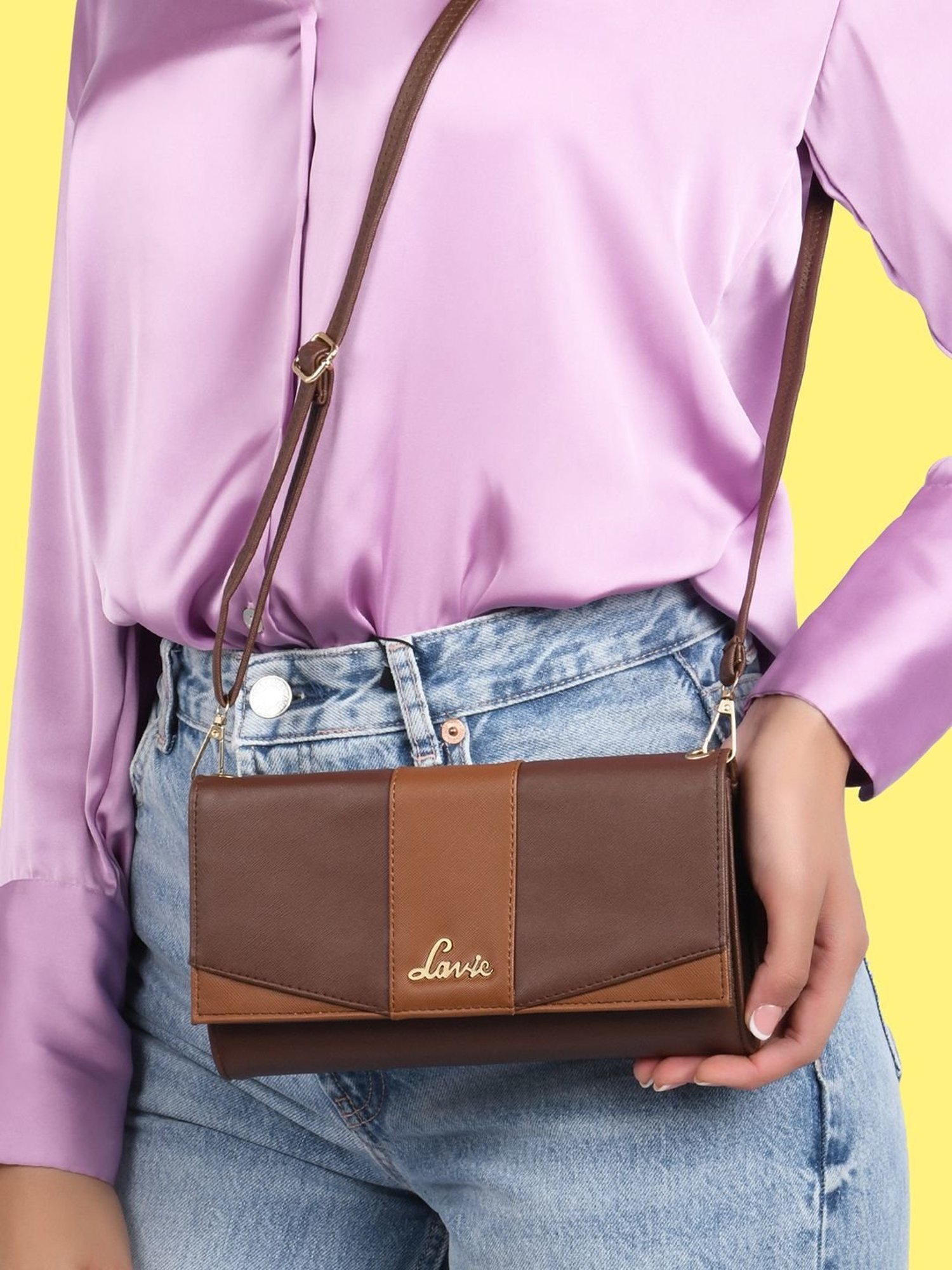 Buy Lavie Brown Solid Small Sling Handbag Online At Best Price