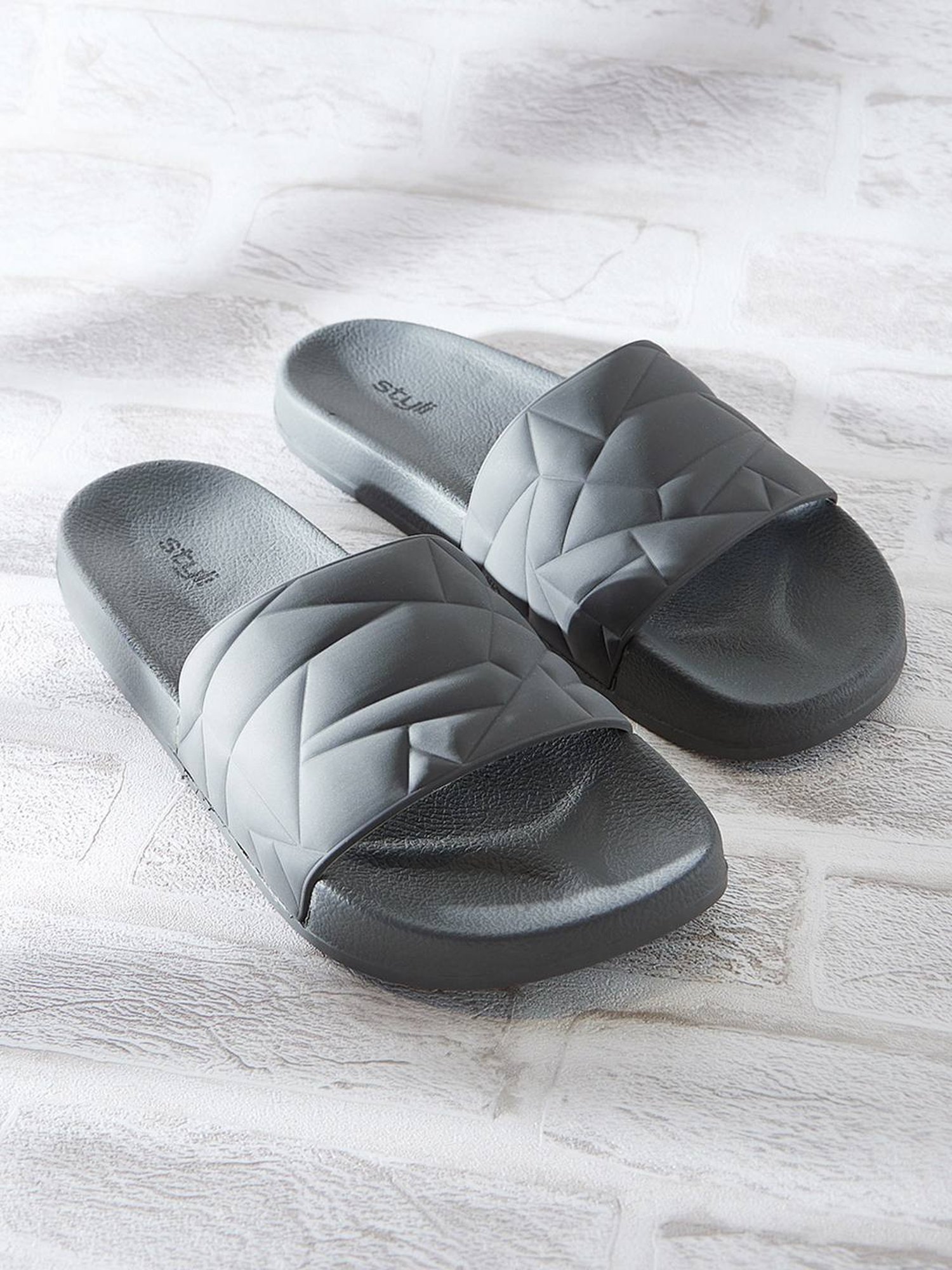 Buy Styli Men s Grey Slides for Men at Best Price Tata CLiQ