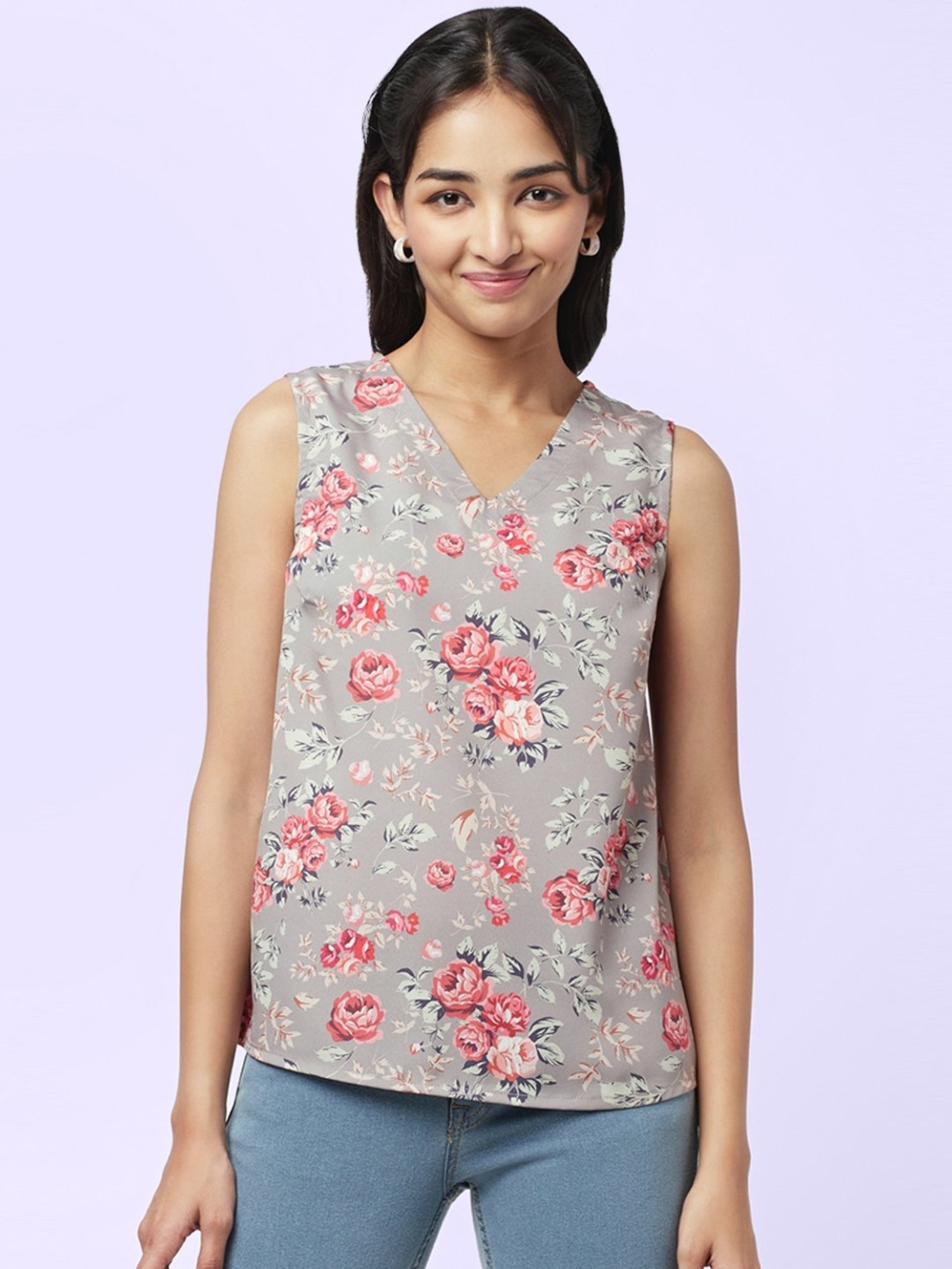 Buy YU by Pantaloons Grey Floral Print Top for Women Online @ Tata
