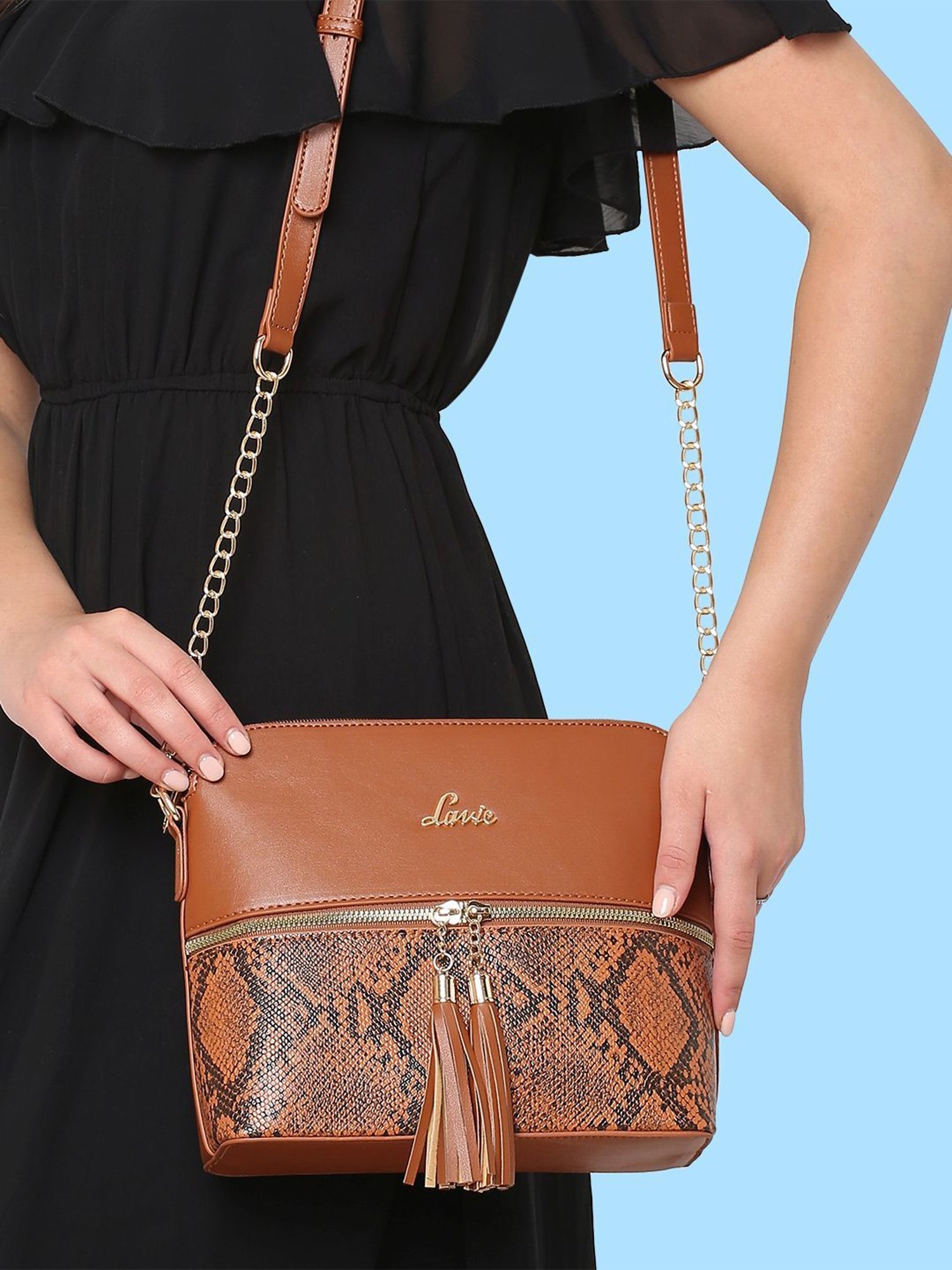 Buy Lavie Tiara Tassel Tan Animal Effect Medium Sling Handbag