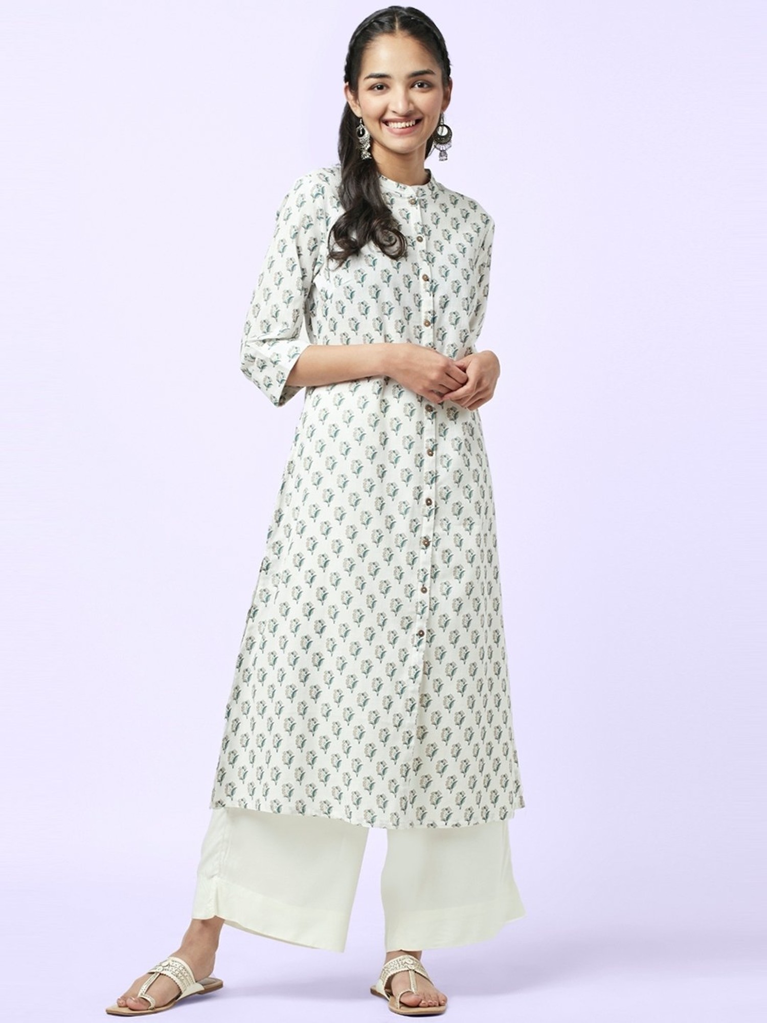 Buy Rangmanch by Pantaloons Off-White Printed Fit and Flare Kurta for Women  Online @ Tata CLiQ