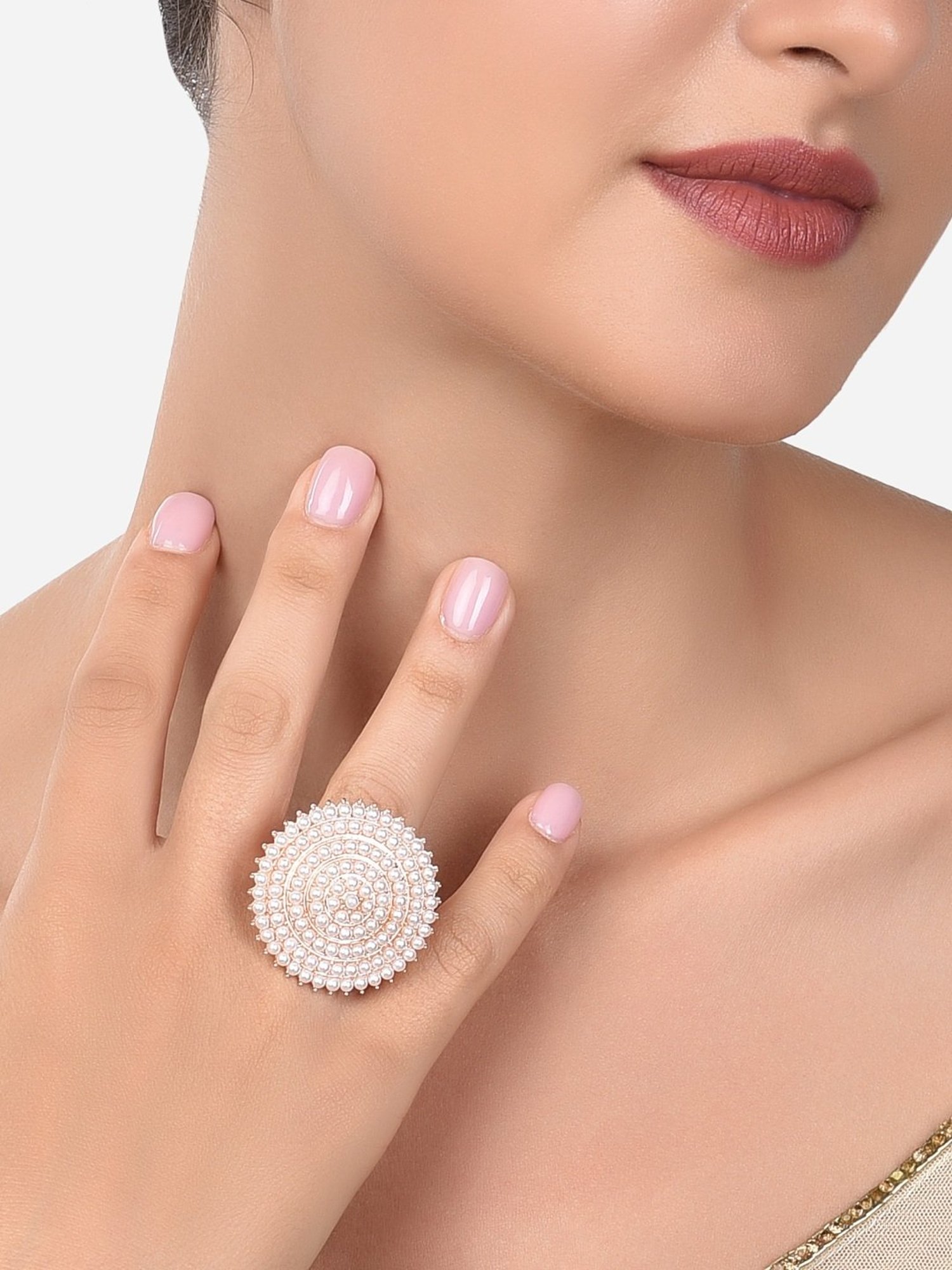 ZAVERI PEARLS Pink Green Stones Beads Multistrand Kundan Choker Necklace  Earring & Ring Set For Women-