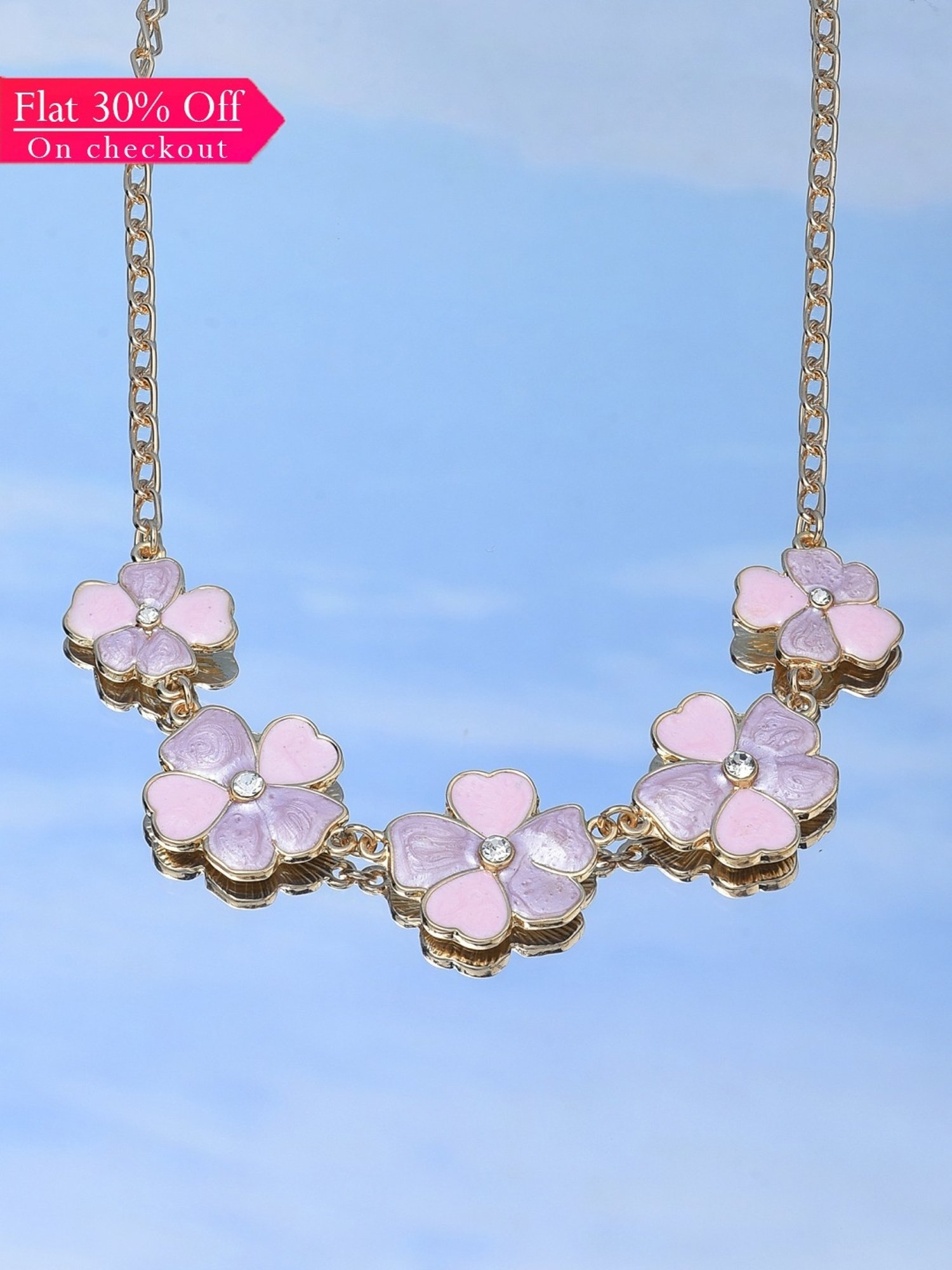Buy Zaveri Pearls Pink & Purple Enamel Flowers Necklace-ZPFK15160