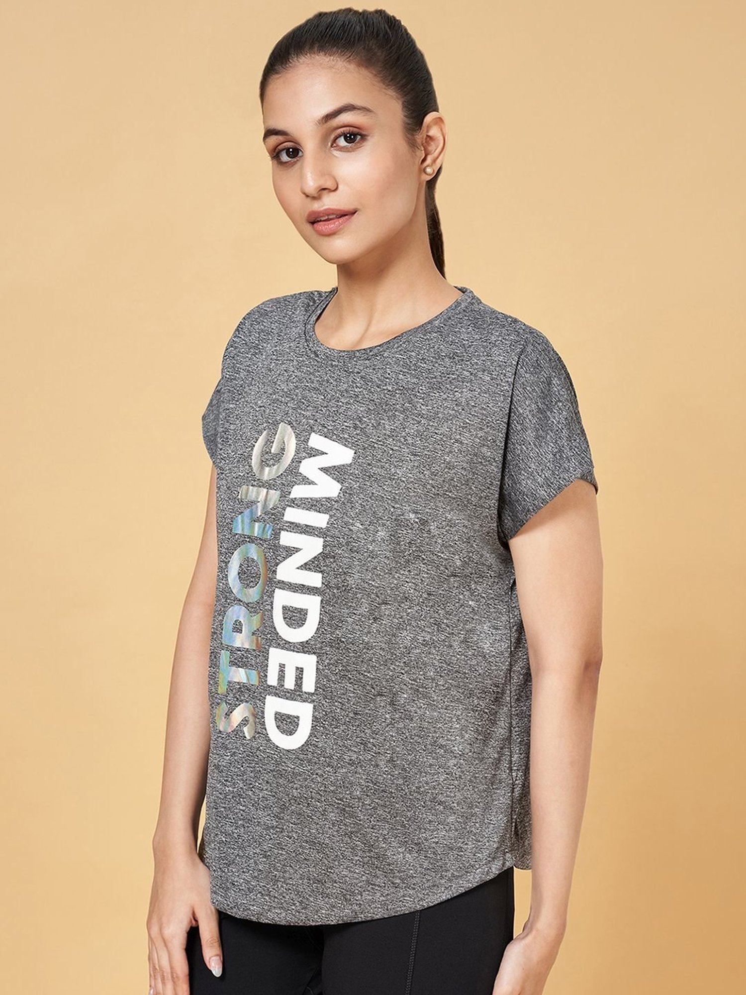 Ajile by Pantaloons Grey Printed Sports T-Shirt