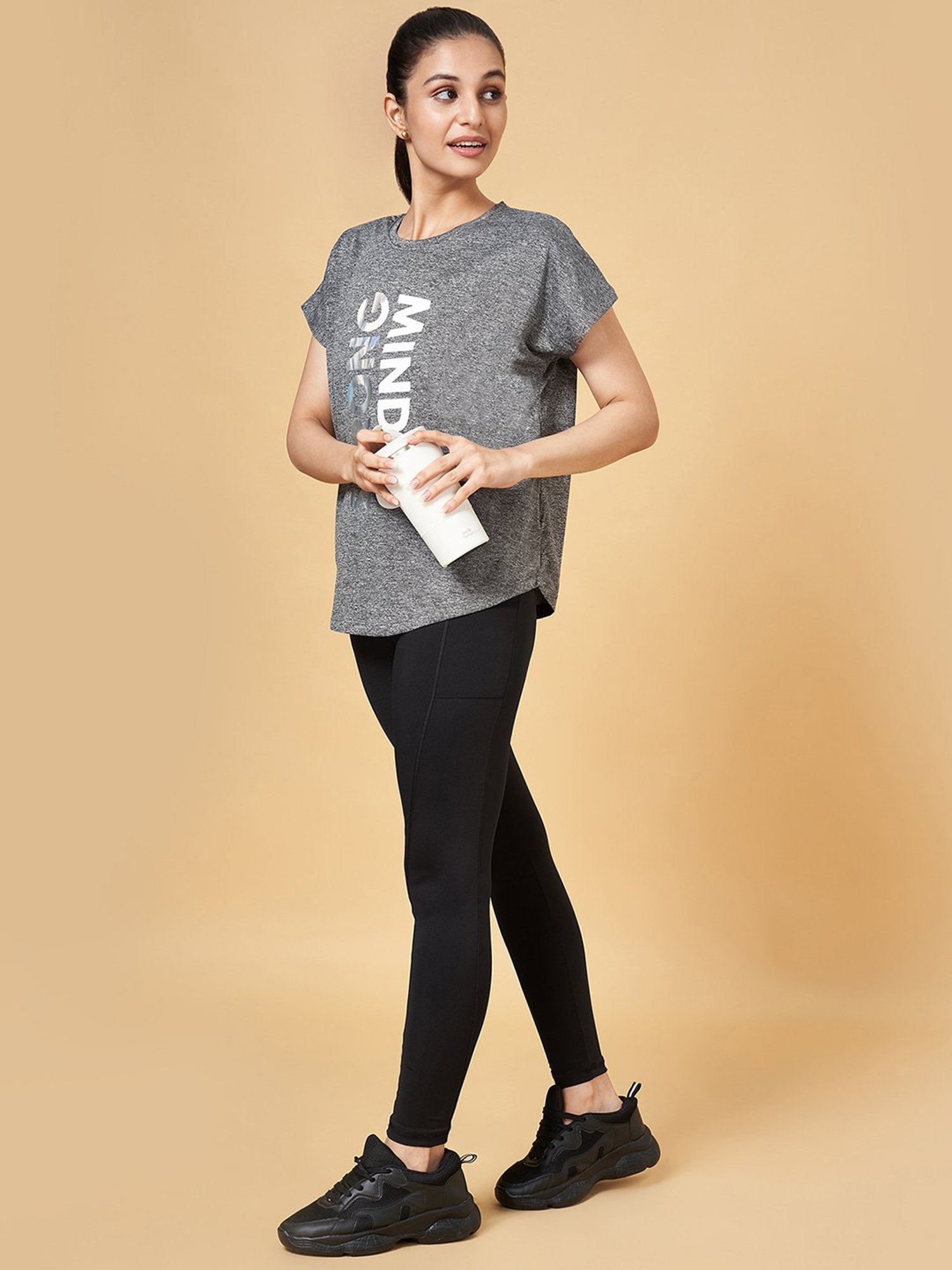 Ajile by Pantaloons Grey Printed Sports T-Shirt