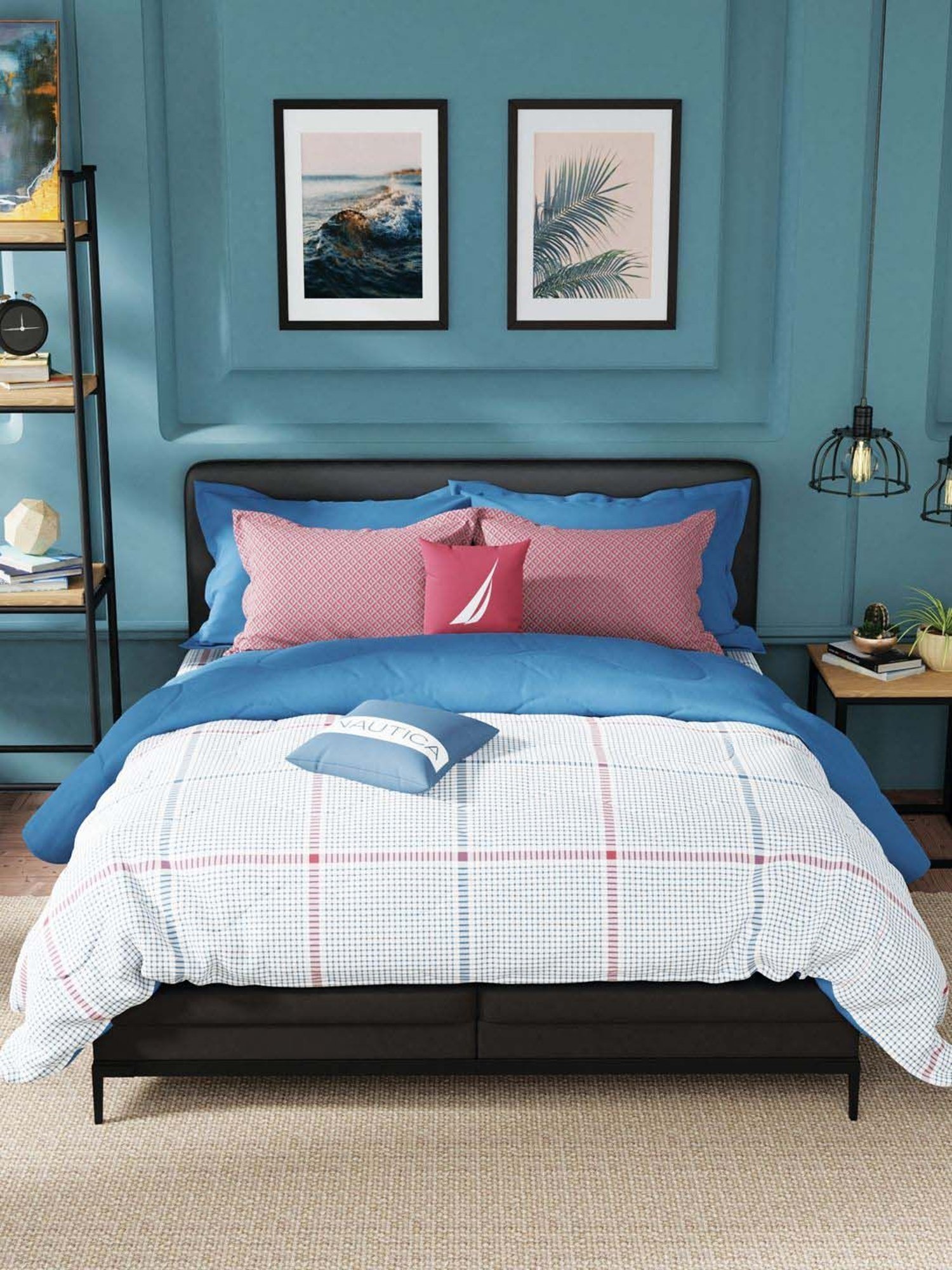 Buy Nautica Fairwater Blue & Red King Bed Size With Pillow Covers