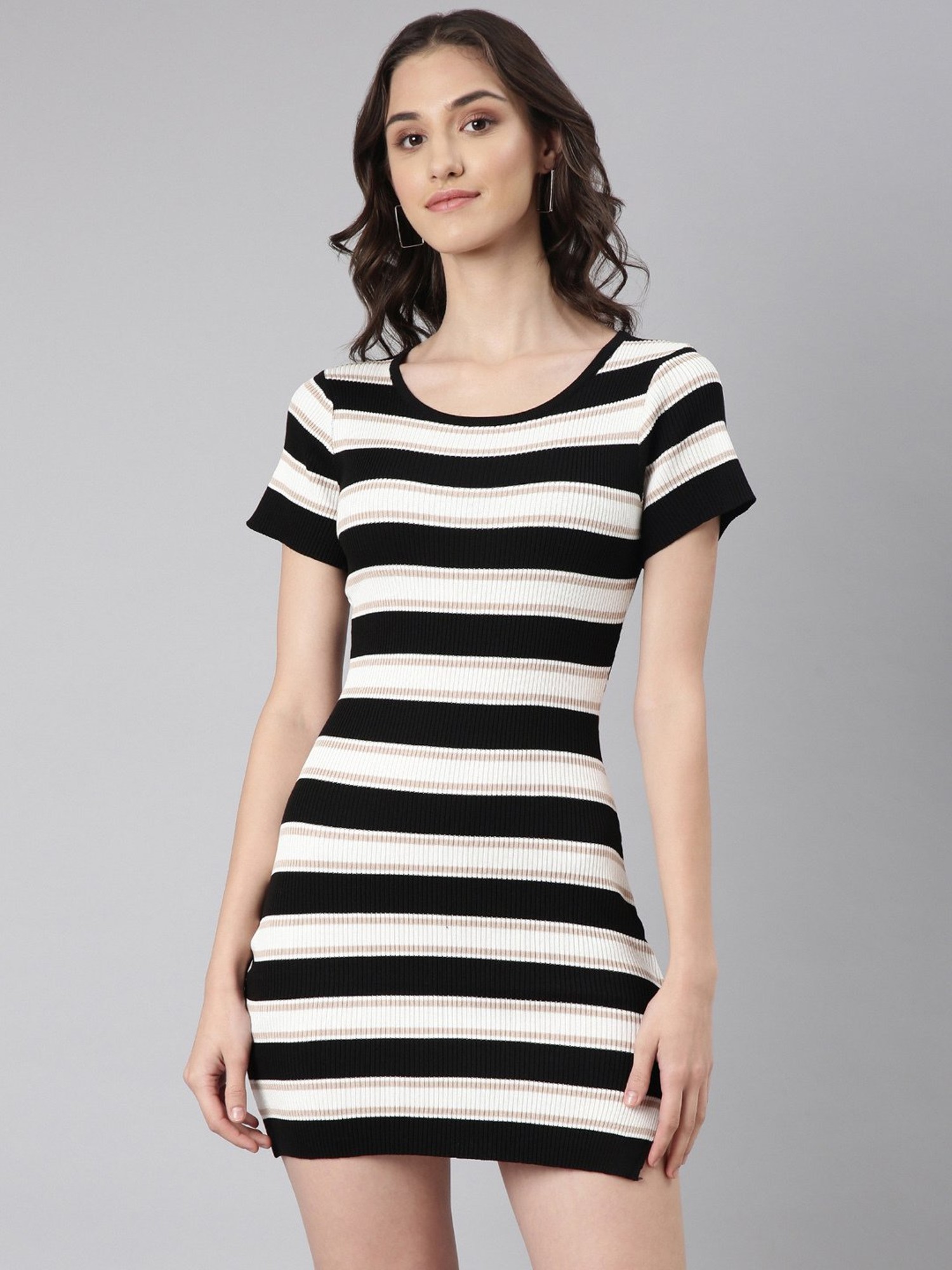 Buy Monte Carlo Kids White & Black Striped Dress for Girls Clothing Online  @ Tata CLiQ