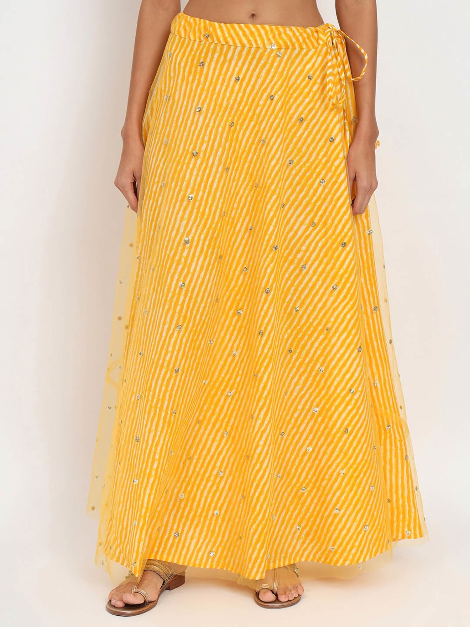 Ethnic Jaipuri Yellow Red Cotton Lehanga Skirt - LITTLE INDIA - 317661