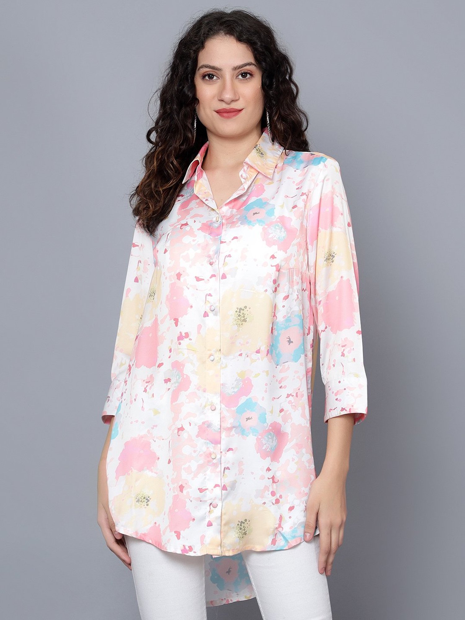 Buy ANVI Be Yourself Shirt Collar Self Design Longline Top