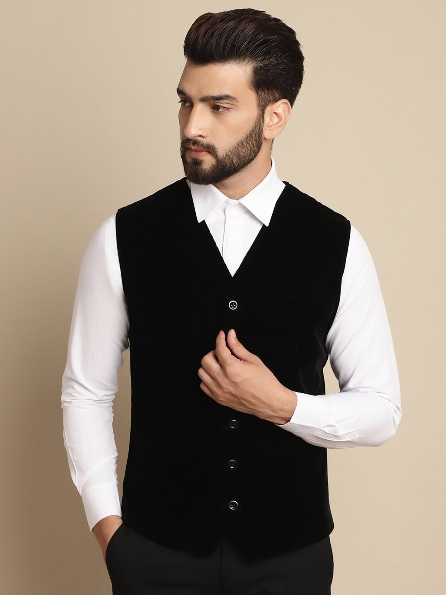 Black waistcoat 2024 white shirt