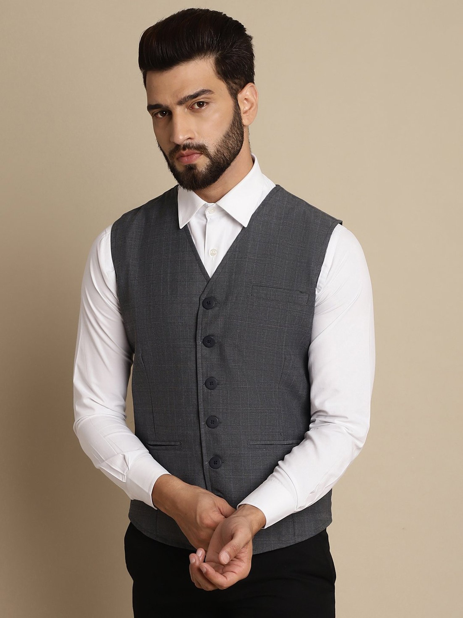 Grey waistcoat with black shirt sale