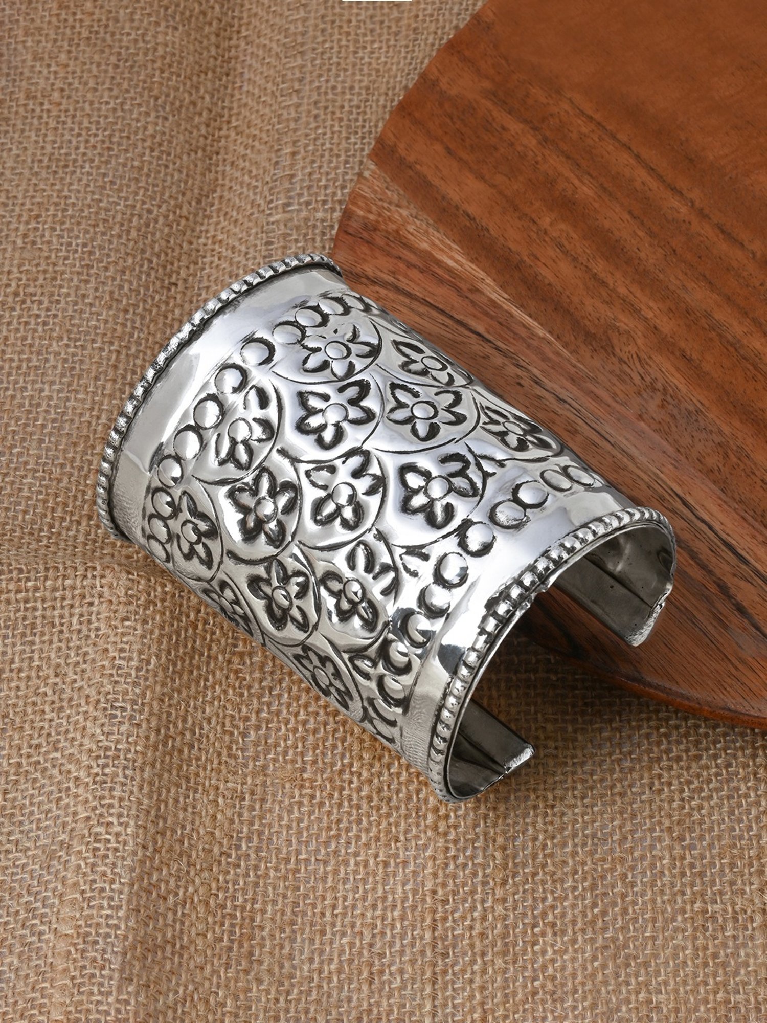 Buy Teejh Jassi Silver Oxidized Cuffs Bracelet Online At Best