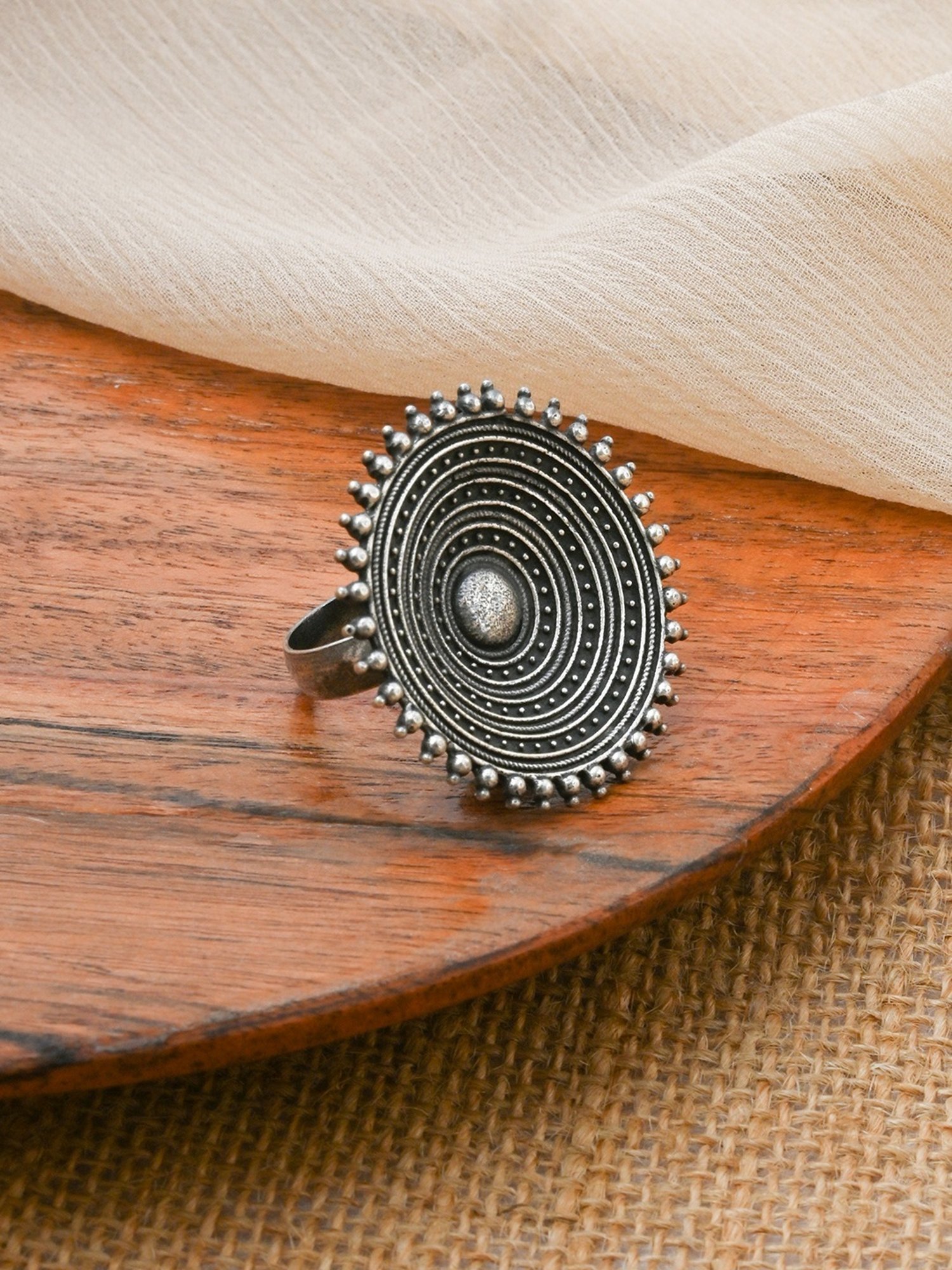 Buy Teejh Suryashi Silver Oxidized Cocktail Ring Online At Best