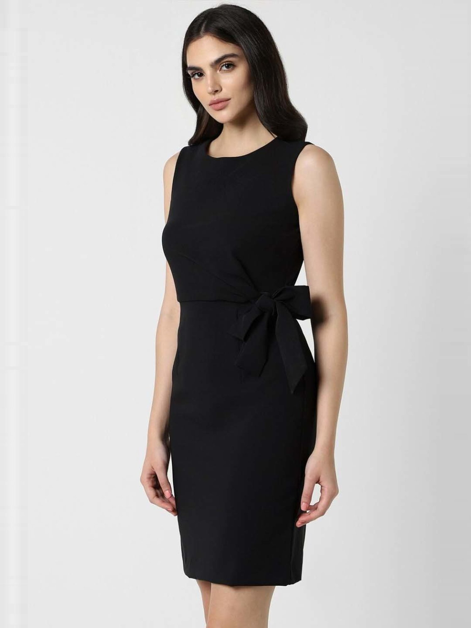 Buy Women Black Puff Sleeves Solid Sheath Dress for Women Online in India